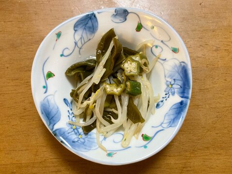 オクラ入り☆茎わかめ×もやしの酢の物